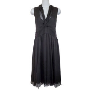 Beaubois Sleeveless Silk Black V-Neck Midi Dress Large